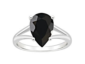 12x8mm Pear Shape Black Onyx Rhodium Over Sterling Silver Ring