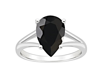 Picture of 12x8mm Pear Shape Black Onyx Rhodium Over Sterling Silver Ring