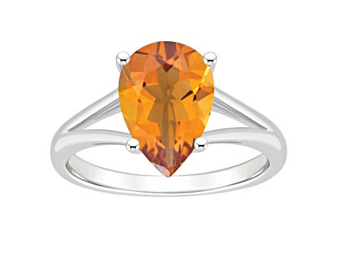 12x8mm Pear Shape Citrine Rhodium Over Sterling Silver Ring