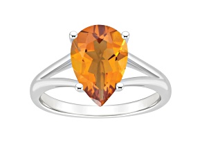 12x8mm Pear Shape Citrine Rhodium Over Sterling Silver Ring
