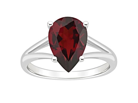 12x8mm Pear Shape Garnet Rhodium Over Sterling Silver Ring