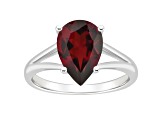 12x8mm Pear Shape Garnet Rhodium Over Sterling Silver Ring