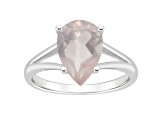 12x8mm Pear Shape Rose Quartz Rhodium Over Sterling Silver Ring