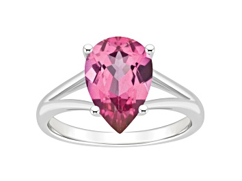 Picture of 12x8mm Pear Shape Pink Topaz Rhodium Over Sterling Silver Ring