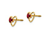 14K Yellow Gold 3mm Genuine Garnet Birthstone Heart Earrings
