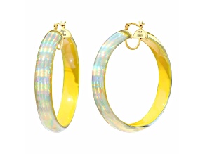 14K Yellow Gold Over Sterling Silver Large Iridescent Lucite Hoops in Yellow