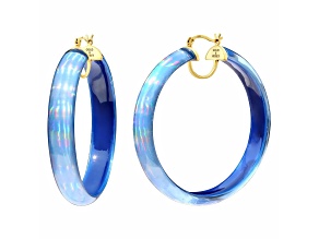 14K Yellow Gold Over Sterling Silver Large Iridescent Lucite Hoops in Blue