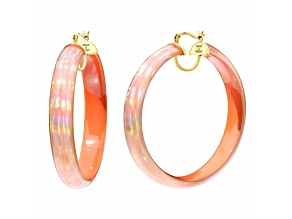 14K Yellow Gold Over Sterling Silver Large Iridescent Lucite Hoops in Orange
