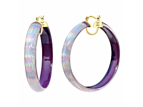 14K Yellow Gold Over Sterling Silver Large Iridescent Lucite Hoops in Purple