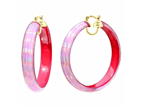 14K Yellow Gold Over Sterling Silver Large Iridescent Lucite Hoops in Pink