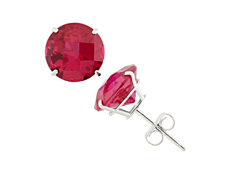 Lab Created Ruby Round 10K White Gold Stud Earrings, 4.6ctw