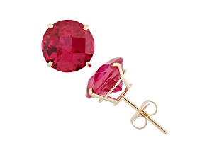 Lab Created Ruby Round 10K Yellow Gold Stud Earrings 4.6ctw