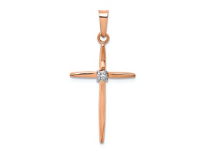 14k Rose Gold and Rhodium Over 14k Rose Gold Cross Pendant with Diamond
