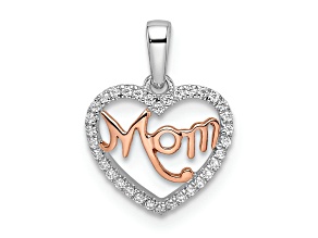14k White Gold and 14k Rose Gold Diamond Mom Heart Pendant