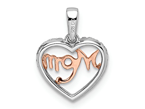 14k White Gold and 14k Rose Gold Diamond Mom Heart Pendant