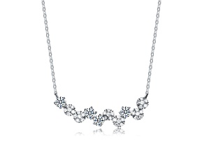 Clear Cubic Zirconia, Rhodium Plated over Sterling Silver Garland Necklace
