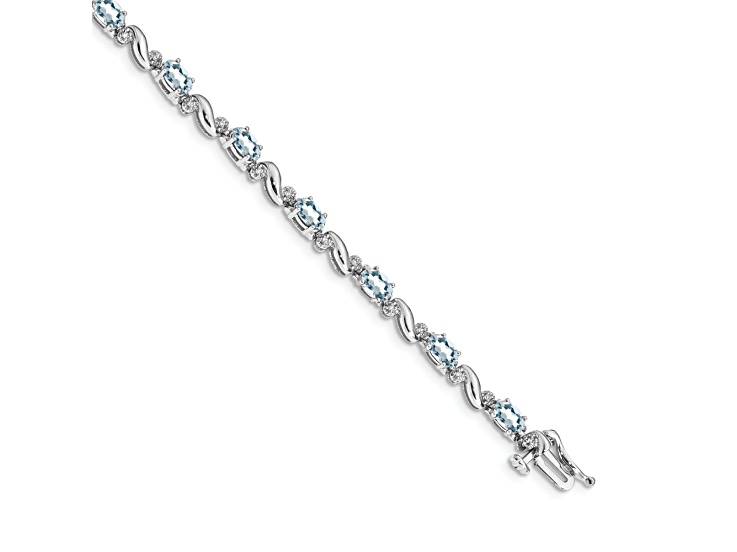 Rhodium Over 14k White Gold Diamond and Aquamarine Bracelet