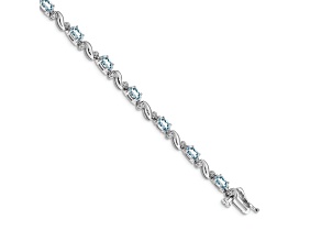 Rhodium Over 14k White Gold Diamond and Aquamarine Bracelet