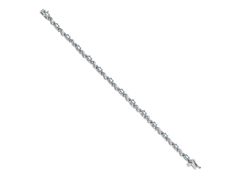 Rhodium Over 14k White Gold Diamond and Aquamarine Bracelet