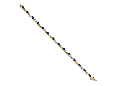 14k Yellow Gold and 14k White Gold with Rhodium Over 14k Yellow Gold Diamond and Sapphire Bracelet