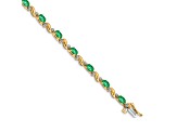 14k Yellow Gold and 14k White Gold with Rhodium Over 14k Yellow Gold Diamond and Emerald Bracelet