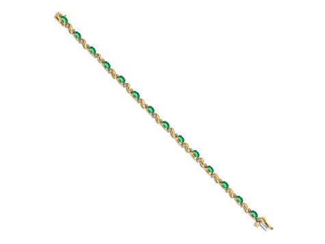 14k Yellow Gold and 14k White Gold with Rhodium Over 14k Yellow Gold Diamond and Emerald Bracelet