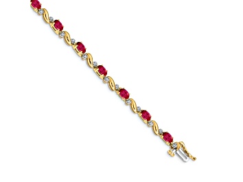 Picture of 14k Yellow Gold and 14k White Gold with Rhodium Over 14k Yellow Gold Diamond and Ruby Bracelet