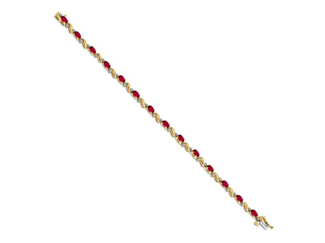 14k Yellow Gold and 14k White Gold with Rhodium Over 14k Yellow Gold Diamond and Ruby Bracelet
