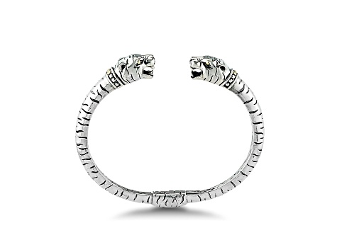 Silver Treasures by Samuel B. Sterling Silver & 18k Yellow Gold Accent Tiger Hinged Bangle