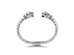 Silver Treasures by Samuel B. Sterling Silver & 18k Yellow Gold Accent Tiger Hinged Bangle