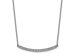 Rhodium Over 14K White Gold Diamond Curved Bar 16 Inch with 2 Inch Extension Necklace