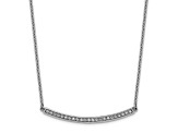 Rhodium Over 14K White Gold Diamond Curved Bar 16 Inch with 2 Inch Extension Necklace