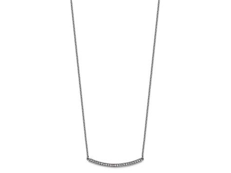 Rhodium Over 14K White Gold Diamond Curved Bar 16 Inch with 2 Inch Extension Necklace