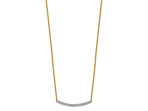 14K Yellow Gold Diamond Curved Bar 16 Inch with 2 Inch Extension Necklace