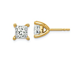 14K Yellow Gold 3ct. SI+, G H, Lab Grown Princess Diamond 4 Prong Earrings