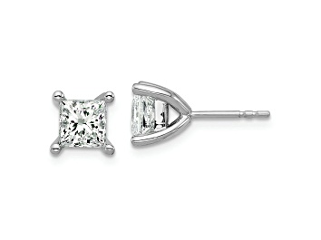 Picture of Princess Cut White Lab-Grown Diamond G-H SI 14K White Gold Solitaire Stud Earrings 3.00ctw