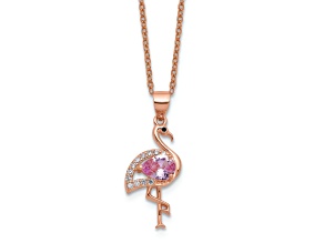 14K Rose Gold Over Sterling Silver Lab Created Ruby/Black Spinel/Cubic Zirconia Flamingo Necklace
