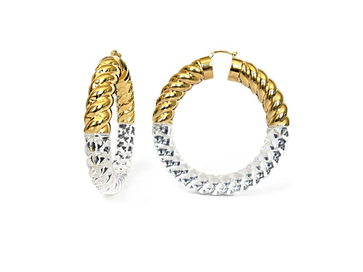 14K Yellow Gold Over Brass Acrylic XL Clear Chunky Rope Hoop Earrings