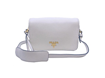 Picture of Prada Flap Vitello Phenix Ivory Leather Crossbody Bag