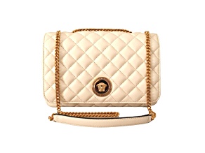 Versace La Medusa Beige Quilted Lamb Leather Large Shoulder Bag