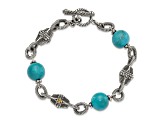 Sterling Silver with 14K Gold Over Sterling Silver Accent Oxidized Reconstructed Turquoise Bracelet