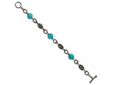 Sterling Silver with 14K Gold Over Sterling Silver Accent Oxidized Reconstructed Turquoise Bracelet