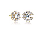 Clear Cubic Zirconia, 14k Gold Plated over Brass Halo Stud Earrings