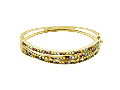 Multi-Color Multi-Gemstone 18k Yellow Gold Over Sterling Silver Bracelet