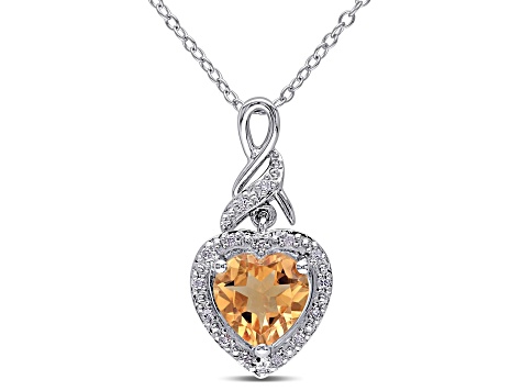 Citrine and Diamond Accent Sterling Silver Heart Twist Pendant with Chain 1.63ctw