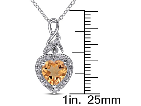 Citrine and Diamond Accent Sterling Silver Heart Twist Pendant with Chain 1.63ctw