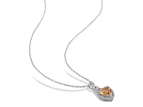 Citrine and Diamond Accent Sterling Silver Heart Twist Pendant with Chain 1.63ctw