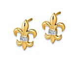 Rhodium Over 14k White Gold Diamond Fleur De Lis Stud Earrings