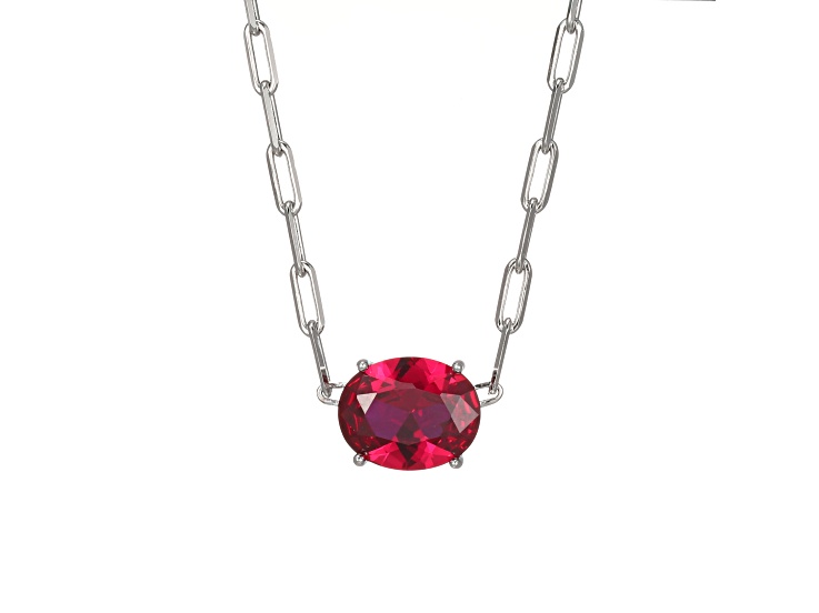 Red Lab Created Ruby Rhodium Over Sterling Silver Paperclip Necklace 2.60ctw
