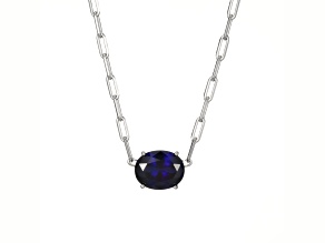 Blue Lab Created Sapphire Rhodium Over Sterling Silver Paperclip Necklace 2.37ctw